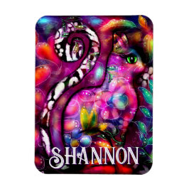 Imán Whimsical Abstract Kitty Cat Floral Personalized