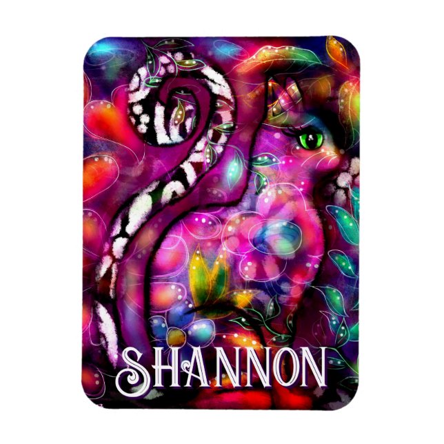 Imán Whimsical Abstract Kitty Cat Floral Personalized (Vertical)