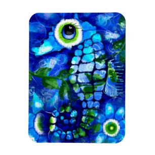 Imán Whimsical Abstract Seahors Blue Verde azulado Gree