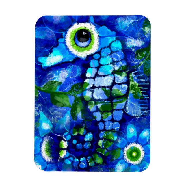 Imán Whimsical Abstract Seahors Blue Verde azulado Gree (Vertical)