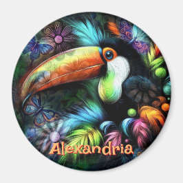 Imán Whimsical Abstract Toucan Bird Personalized
