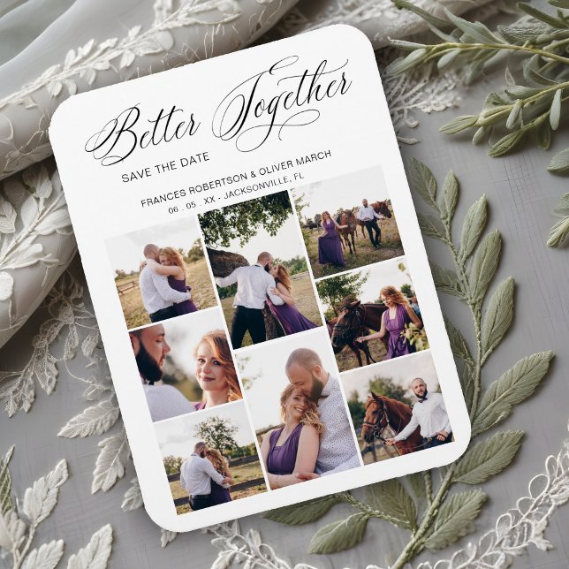 Imán Whimsical Better Together Quote 8 Photos Wedding (Whimsical Better Together Quote 8 Photos Wedding Engaged Couple Session Save the Date Magnet.)