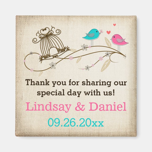 Imán Whimsical Birds in Love Wedding Favor Magnet (Frente)