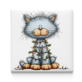 Imán Whimsical Blue Cat Christmas Tree Magnet