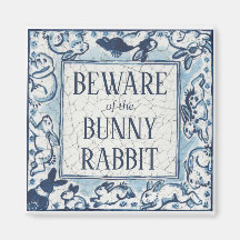 Whimsical Blue Rabbit Tile Delft Dedham Beware
