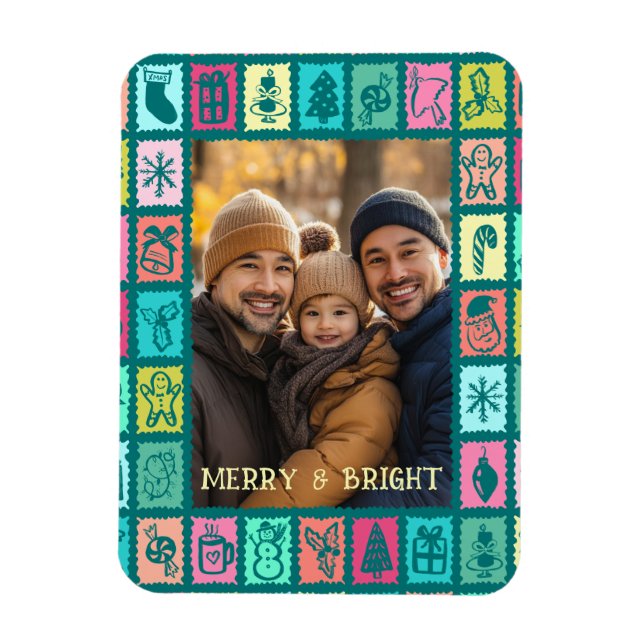 Imán Whimsical Christmas Grid Cute Custom Photo  (Vertical)