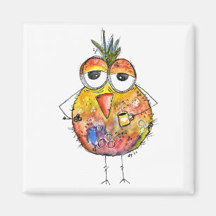 Imán Whimsical Colorful Bird Bebe Café