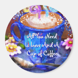 Imán Whimsical Cup of Coffee Floral Personalized