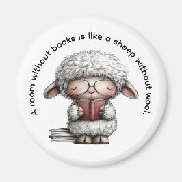 Imán Whimsical Cute Sheep Reading a Book