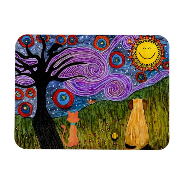 Imán Whimsical Dog and Cat Starnight Night Mouse Pad (Horizontal)