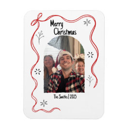 Imán Whimsical Doodle Christmas Card with Photo