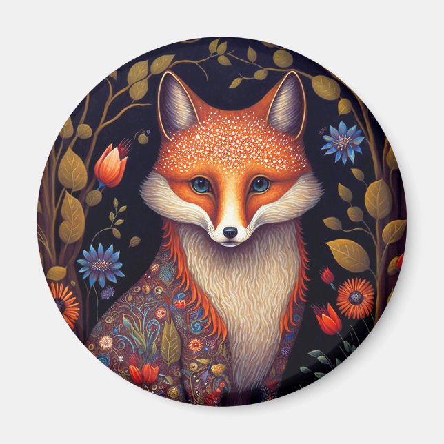 Imán Whimsical Fox Woodland Fantasy Art (Frente)