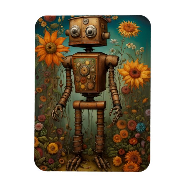 Imán Whimsical Garden Robot | Arte digital (Vertical)