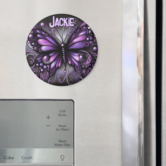 Imán Whimsical Gothic Butterfly Purple Personalized (In situ (nevera))
