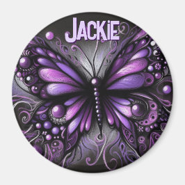 Imán Whimsical Gothic Butterfly Purple Personalized