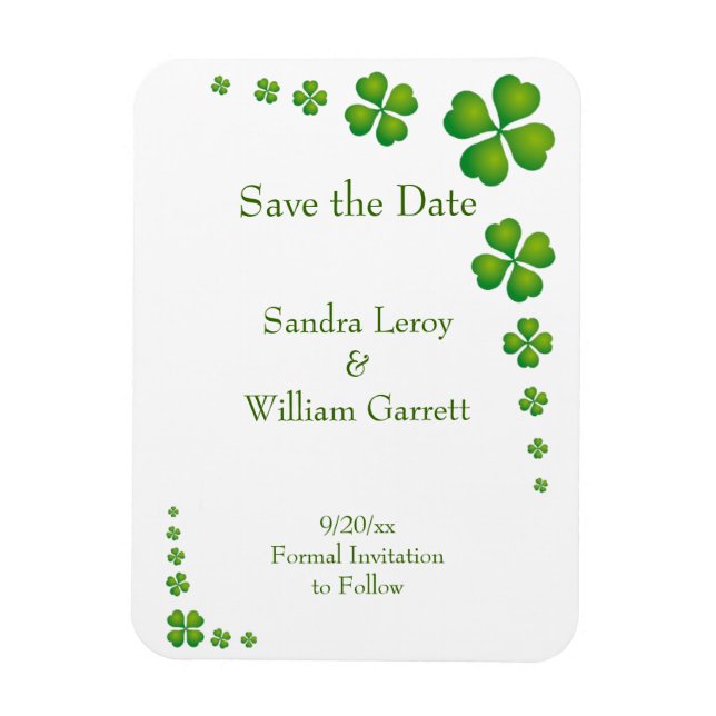 Imán Whimsical Green Shamrock Save the Date Magnet (Vertical)