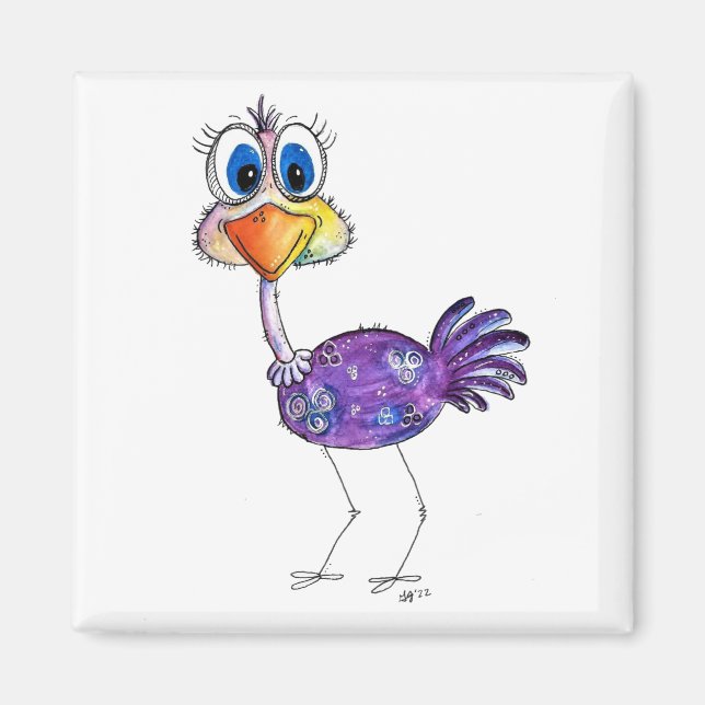 Imán Whimsical Happy Purple Ostrich (Frente)