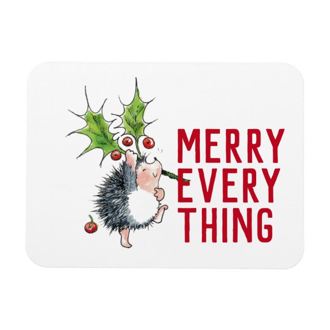 Imán Whimsical Hedgehog Merry Everything Navidades (Horizontal)