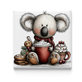 Imán Whimsical Koala Hot Chocolate Christmas Magnet