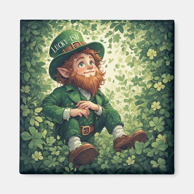 Imán Whimsical Lucky-ish Leprechaun Lush Forest Magical (Frente)
