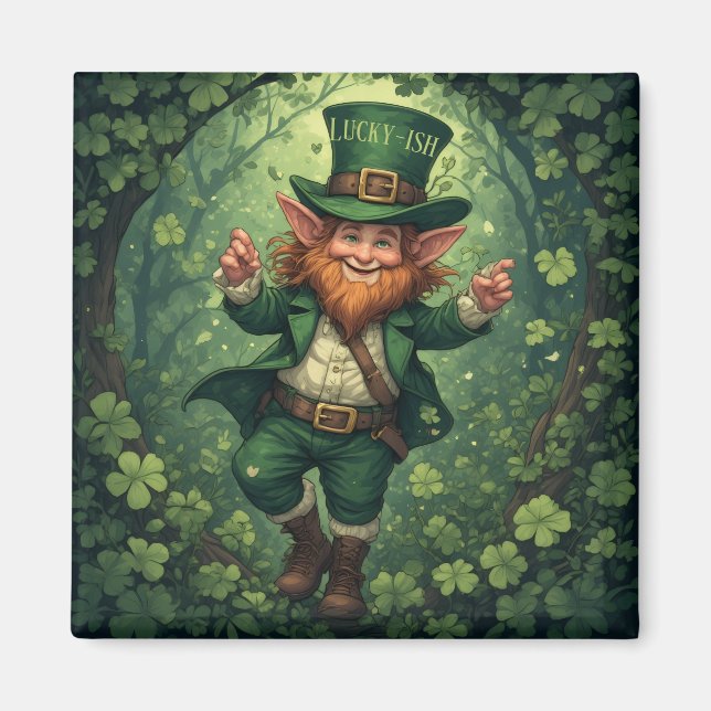 Imán Whimsical Lucky-ish Leprechaun Lush Forest Nursery (Frente)