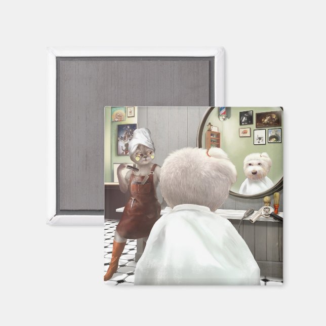 Imán Whimsical Mascota Barber Shop (Anverso/Reverso)