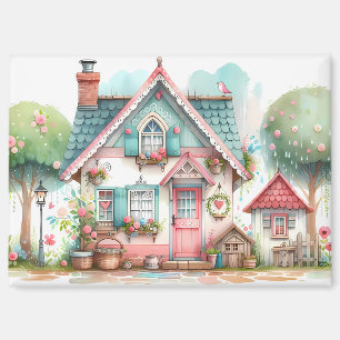 Imán Whimsical Pastel Hada Tale Cottage Art