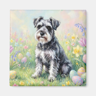 Imán Whimsical Schnauzer with Easter Eggs