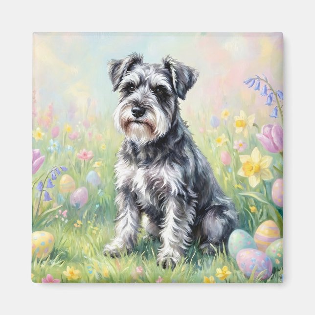 Imán Whimsical Schnauzer with Easter Eggs (Frente)