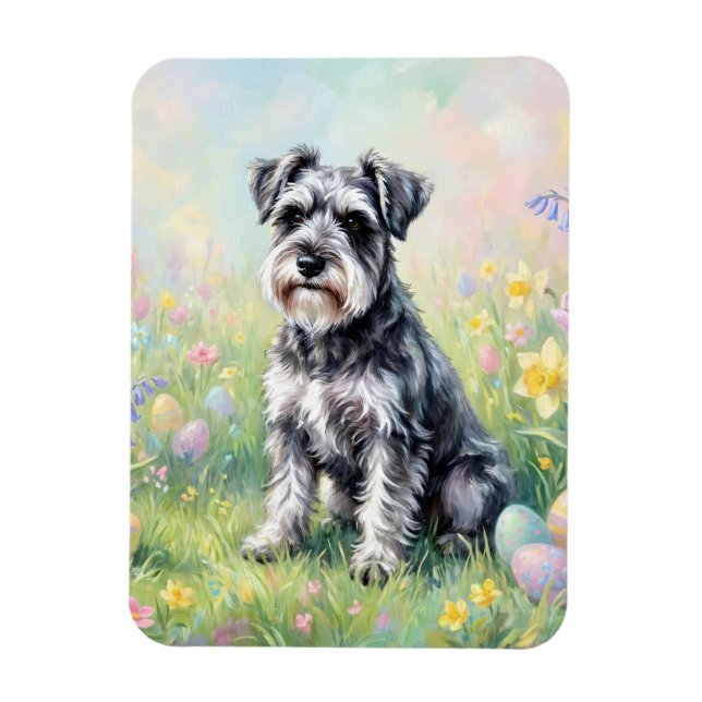 Imán Whimsical Schnauzer with Easter Eggs Flexible (Vertical)