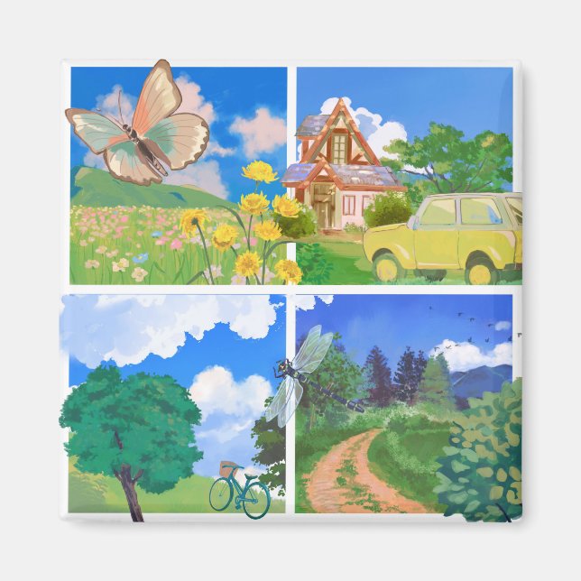Imán Whimsical Summer Countryside Magnet (Frente)