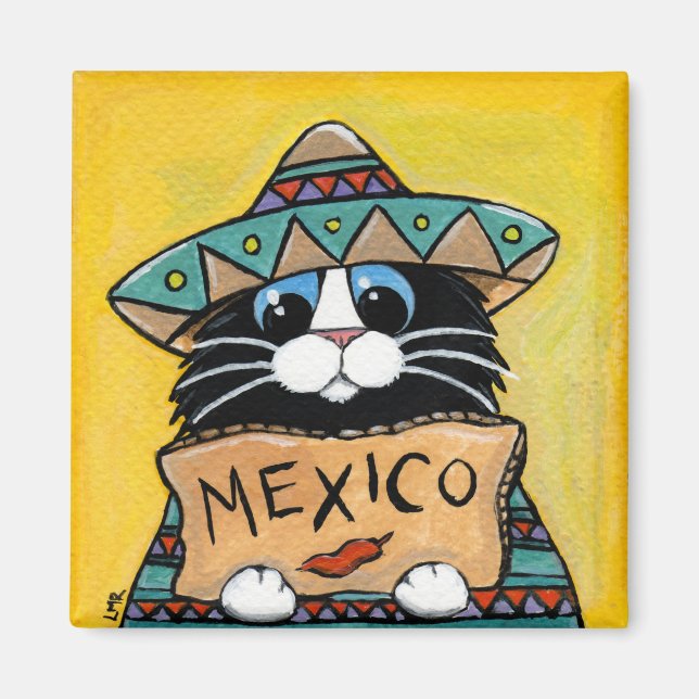 Imán Whimsical Tuxedo Cat Mexicano (Frente)