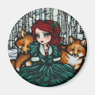Imán Whimsical Winter Foxes Forest Art de Hannah Lynn