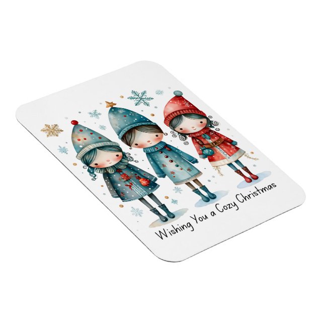 Imán Whimsical Winter Trio- 3 Kids in Blue & Red Coats (Lado Derecho)