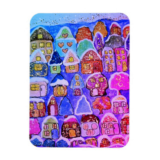 Imán Whimsical Winter Village Folk Art Christmas Magnet