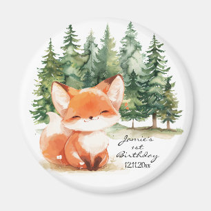 Imán Whimsical Woodland Baby Fox Primer Cumpleaños