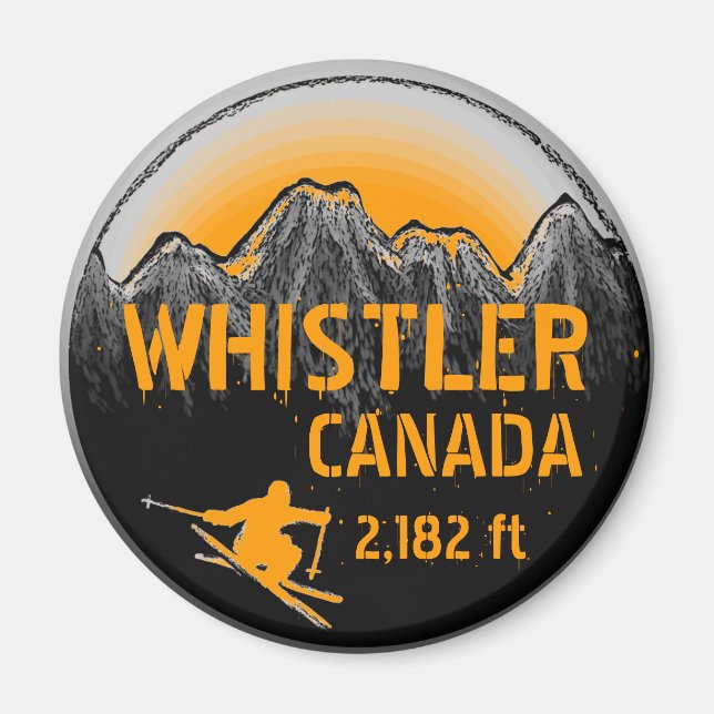 Imán Whistler Canada naranja ski magnet de arte (Frente)