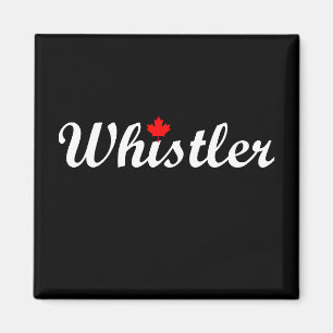 Imán Whistler Canada Script Text Maple Leaf Dark