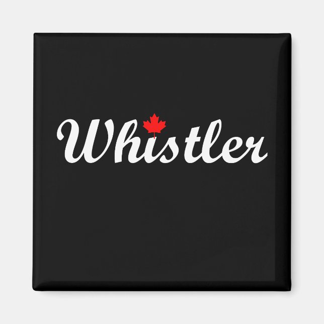 Imán Whistler Canada Script Text Maple Leaf Dark (Frente)