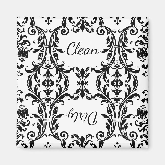 Imán White Black Floral Damask Dishwasher Clean Dirty (Frente)