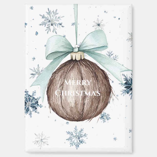 Imán White Blue Snowflakes Christmas Coconut Bow (Anverso)