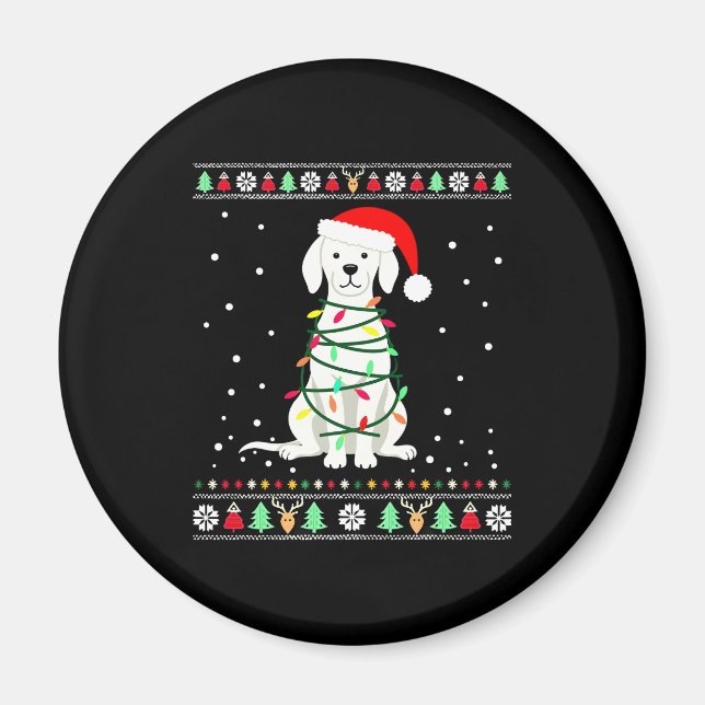 Imán White Boxer Dog Ugly Christmas Sweater Funny Xmas  (Frente)