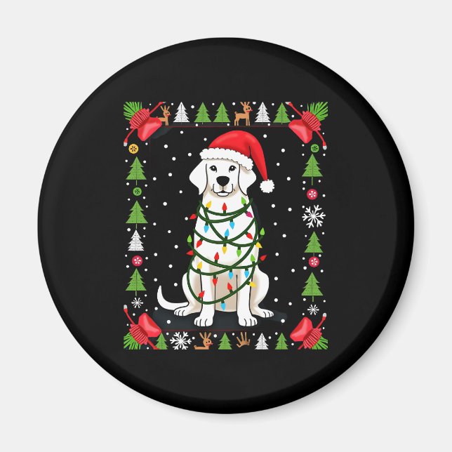 Imán White Boxer Dog Ugly Christmas Sweater Funny Xmas  (Frente)