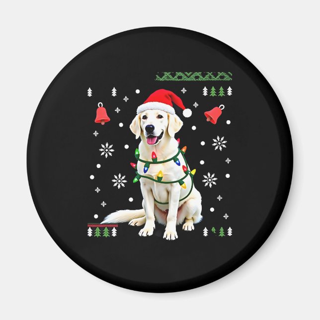 Imán White Boxer Dog Ugly Christmas Sweater Funny Xmas  (Frente)
