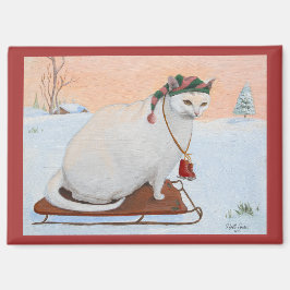 Imán White Christmas Holiday Cat in Snow
