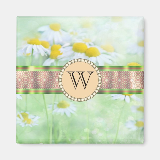 Imán White Daisy's in Green Meadow Monogram (Frente)