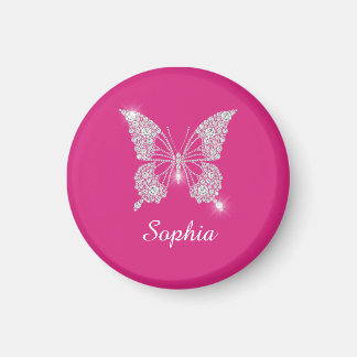 Imán White Diamond Butterfly, Script Name, Fuchsia