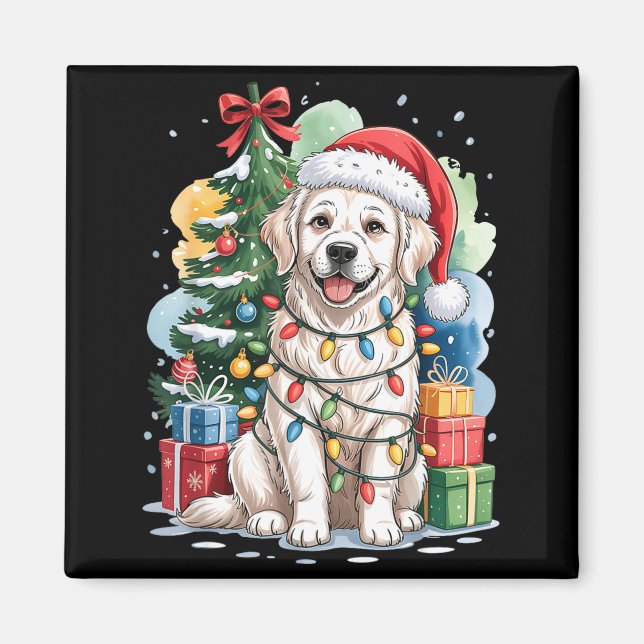 Imán White English Golden Retriever Santa Hat Christmas (Frente)