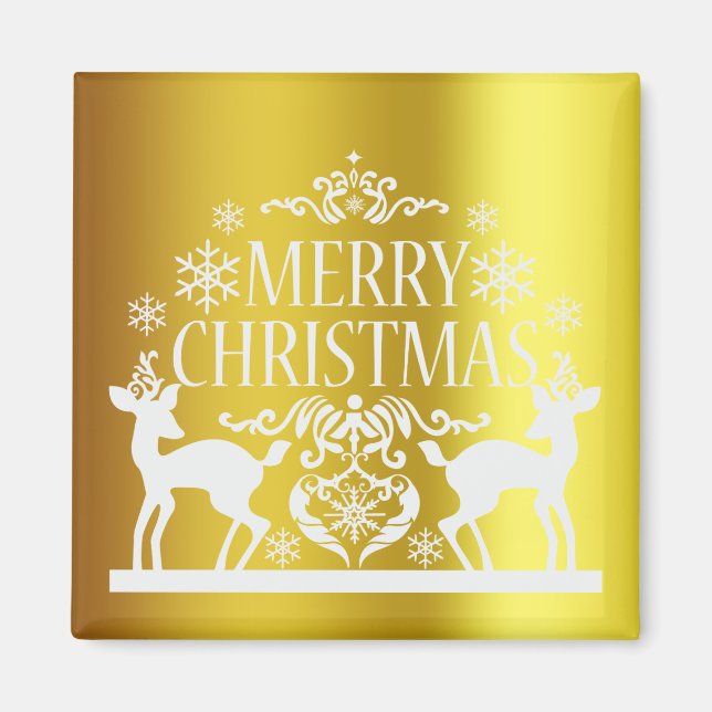 Imán White Faux Gold Merry Christmas Magner (Frente)