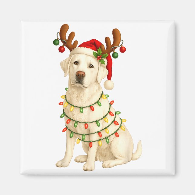 Imán White Lab Christmas Tree Light Pajama Labrador Dog (Frente)